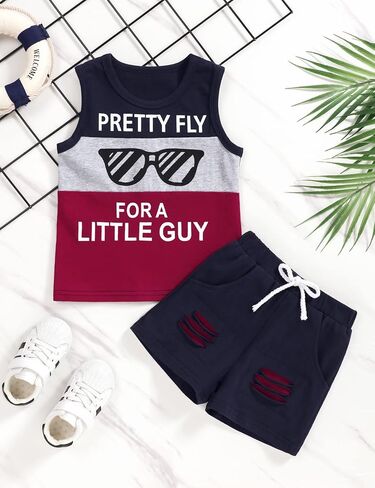 Crazyme Toddler Baby Boy Clothes Outfits Sleeveless Tops Striped Shorts Summer Baby Boys Clothes Set in Kuwait