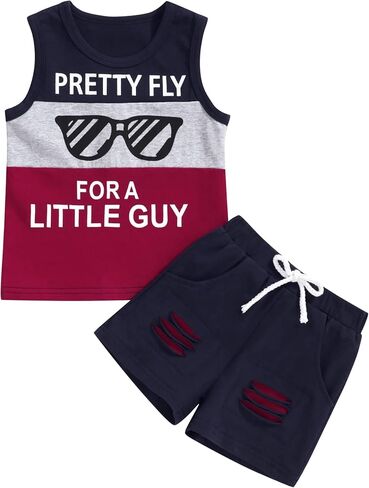 Crazyme Toddler Baby Boy Clothes Outfits Sleeveless Tops Striped Shorts Summer Baby Boys Clothes Set in Kuwait