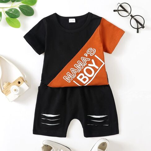Kucnuzki Toddler Baby Boy Clothes Outfits Short Summer Sleeve Letters Printed Shirt Shorts Sets 2PC Little Boy Clothing in Saudi Arabia