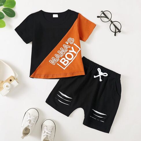 Kucnuzki Toddler Baby Boy Clothes Outfits Short Summer Sleeve Letters Printed Shirt Shorts Sets 2PC Little Boy Clothing in Saudi Arabia