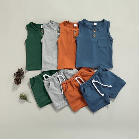 Summer Toddler Baby Boy Clothes Set Sleeveless Outfits Tops Shorts 2PCS in Saudi Arabia