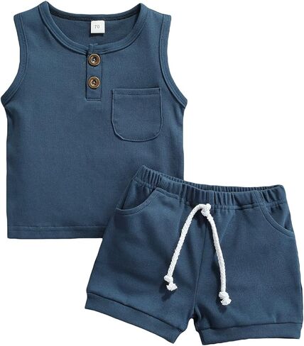 Summer Toddler Baby Boy Clothes Set Sleeveless Outfits Tops Shorts 2PCS in Saudi Arabia