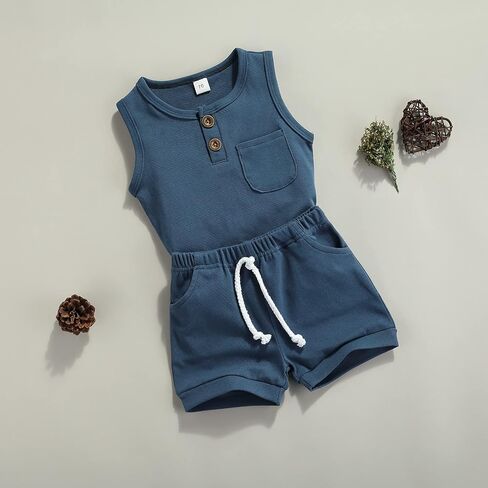 Summer Toddler Baby Boy Clothes Set Sleeveless Outfits Tops Shorts 2PCS in Saudi Arabia