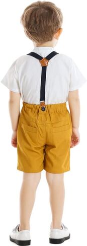 Baby Boy Suspender Clothes Set with Bow Tie Toddler Wedding 4PCS Outfits Infant Short Sleeve Gentlemen Suits in Kuwait