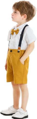 Baby Boy Suspender Clothes Set with Bow Tie Toddler Wedding 4PCS Outfits Infant Short Sleeve Gentlemen Suits in Kuwait