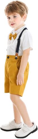 Baby Boy Suspender Clothes Set with Bow Tie Toddler Wedding 4PCS Outfits Infant Short Sleeve Gentlemen Suits in Kuwait