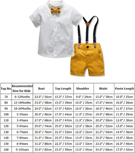 Baby Boy Suspender Clothes Set with Bow Tie Toddler Wedding 4PCS Outfits Infant Short Sleeve Gentlemen Suits in Kuwait