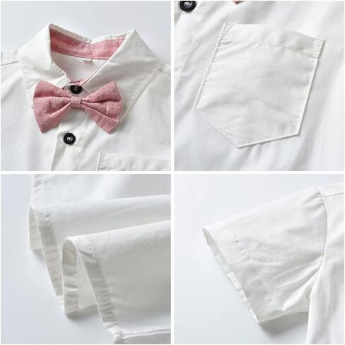 Baby Boy Suspender Clothes Set with Bow Tie Toddler Wedding 4PCS Outfits Infant Short Sleeve Gentlemen Suits in Saudi Arabia