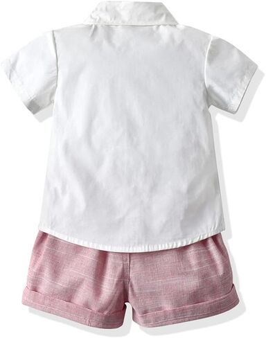 Baby Boy Suspender Clothes Set with Bow Tie Toddler Wedding 4PCS Outfits Infant Short Sleeve Gentlemen Suits in Saudi Arabia