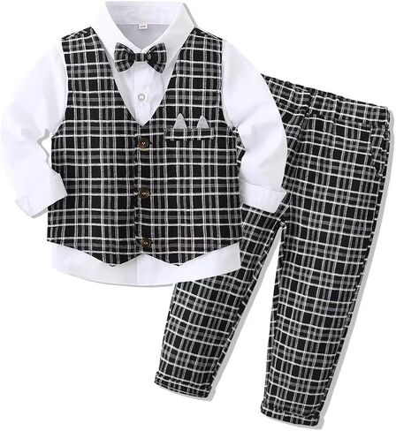 Tiepant Boy Clothes Toddler Outfits, Long Sleeve Shirts + Vest + Pants Party Suit in Saudi Arabia