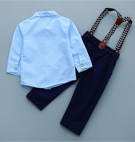 Baby Toddler Boy Formal Gentleman Suits,Dress Short Shirt With Bowtie+Suspender Pants Dressy Outfit in Saudi Arabia