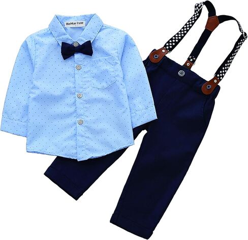 Baby Toddler Boy Formal Gentleman Suits,Dress Short Shirt With Bowtie+Suspender Pants Dressy Outfit in Saudi Arabia