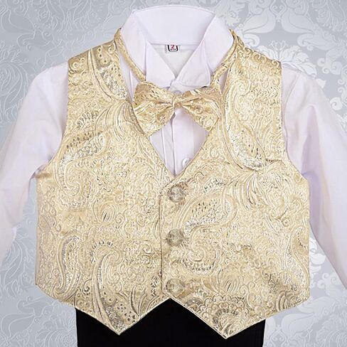 Dressy Daisy Baby Boy Classic Tuxedo Suit 5 Pcs Set Formal Dress Wear Wedding Outfit with Gold Jacquard Vest, Black/White in Kuwait