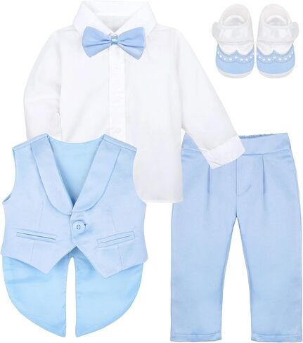 Lilax Baby Boy Gentleman Tuxedo Outfit Infant 4 Piece Set 3-6 Months Blue in Kuwait