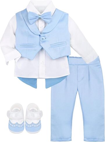 Lilax Baby Boy Gentleman Tuxedo Outfit Infant 4 Piece Set 3-6 Months Blue in Kuwait