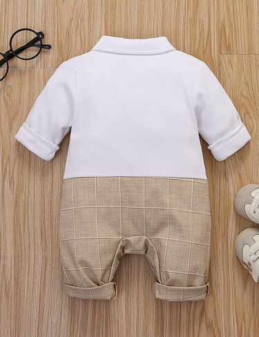 HMD Baby Boy Long Sleeve Gentleman White Shirt Waistcoat Bowtie Tuxedo Onesie Jumpsuit Overall Romper in Saudi Arabia