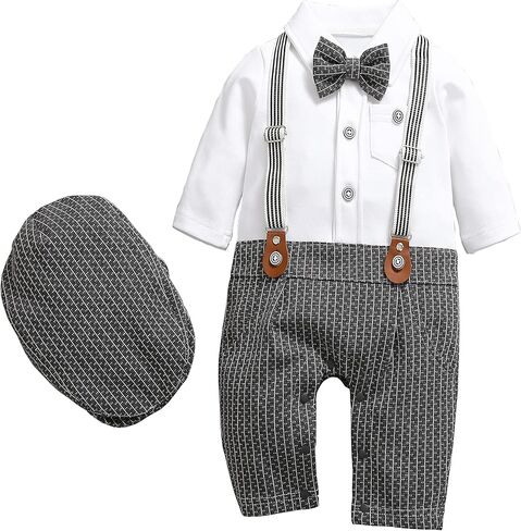 HMD Baby Boy Long Sleeve Gentleman White Shirt Waistcoat Bowtie Tuxedo Onesie Jumpsuit Overall Romper in Saudi Arabia