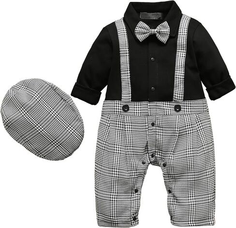 HMD Baby Boy Long Sleeve Gentleman White Shirt Waistcoat Bowtie Tuxedo Onesie Jumpsuit Overall Romper in Saudi Arabia