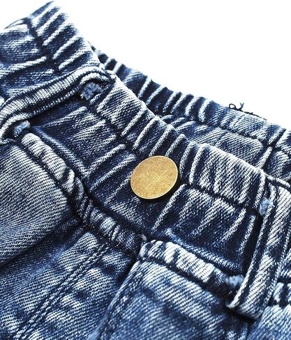 KIDSCOOL SPACE Baby & Little Girls Ruffled Elastic Waist Colorful Button Decor Vertical Pocket Jeans in Saudi Arabia
