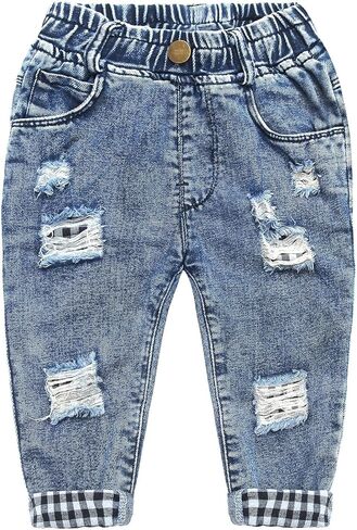 KIDSCOOL SPACE Baby & Little Girls Ruffled Elastic Waist Colorful Button Decor Vertical Pocket Jeans in Saudi Arabia