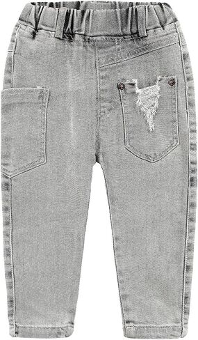 KIDSCOOL SPACE Baby & Little Girls Ruffled Elastic Waist Colorful Button Decor Vertical Pocket Jeans in Saudi Arabia