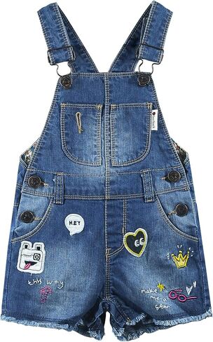 KIDSCOOL SPACE Baby & Little Boys Girls Big Bib Pocket Summer Denim Shortalls,Jean Short Overalls in Saudi Arabia