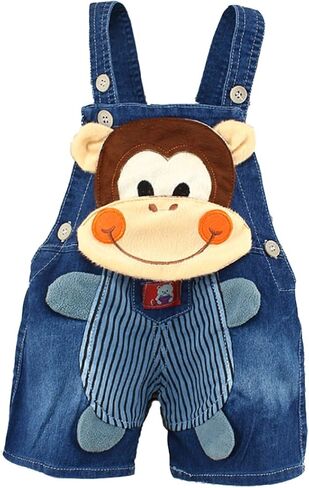 KIDSCOOL Toddler Unisex Cartoon Animal Denim Overalls Baby Jean Shortalls | Infant cute 3d animal jean rompers,toddler lightweight denim shortalls,adjustable button strap outfits,summer fashion in Saudi Arabia