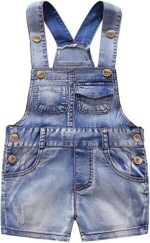 KIDSCOOL Toddler Denim Shorts Overalls Unisex Infant Baby Jean Shortalls | Toddler boys girls denim shortalls, unisex infant baby jean shorts overalls, summer washed bib dungarees, size 6m to 5t in Saudi Arabia