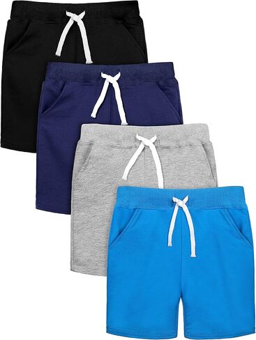 Resinta 4 Pack Toddler Boy Shorts Boys Cotton Shorts Soft Casual Elastic Waist with Pockets Drawstring Kids Summer Clothes in Saudi Arabia