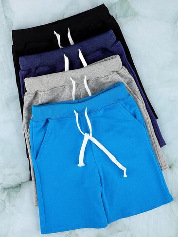 Resinta 4 Pack Toddler Boy Shorts Boys Cotton Shorts Soft Casual Elastic Waist with Pockets Drawstring Kids Summer Clothes in Saudi Arabia