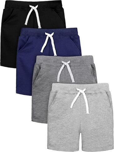 Resinta 4 Pack Toddler Boy Shorts Boys Cotton Shorts Soft Casual Elastic Waist with Pockets Drawstring Kids Summer Clothes in Saudi Arabia