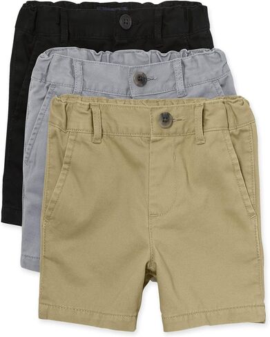 The Children's Place Baby Boys' and Toddler Stretch Chino Shorts, Black/Fin Gray/Flax 3-Pack, 4T in Saudi Arabia