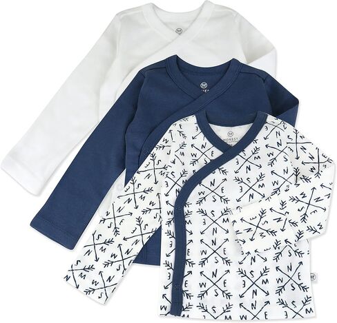 HonestBaby Baby عبوة من 3 قمصان كيمونو من القطن العضوي بأكمام طويلة وإبزيم جانبي in Kuwait