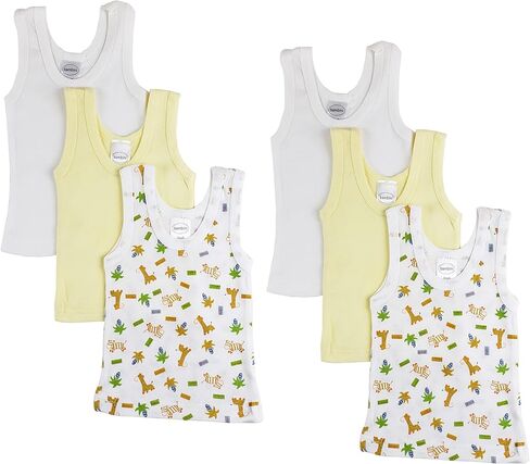 Newborn Baby Sleeveless Pack of 6 Tank Tops 100% Cotton Shirts, Short Sleeve Tees 0-24 Months Boys, Girls, Unisex in Saudi Arabia