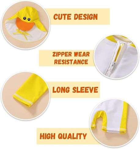 Infant Baby Boy Girl Swimsuit Zipper Rash Guard Swimwear Bathing Suit with Hat UPF 50+ Sun Protection in Kuwait
