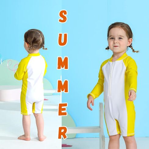 Infant Baby Boy Girl Swimsuit Zipper Rash Guard Swimwear Bathing Suit with Hat UPF 50+ Sun Protection in Kuwait