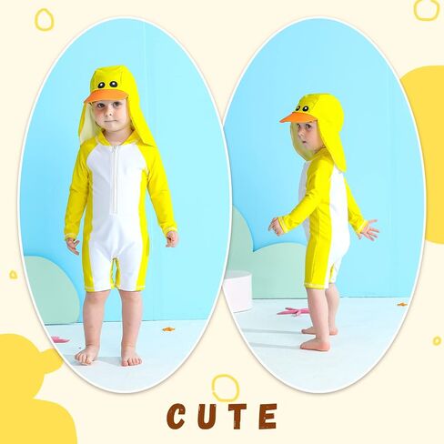 Infant Baby Boy Girl Swimsuit Zipper Rash Guard Swimwear Bathing Suit with Hat UPF 50+ Sun Protection in Kuwait