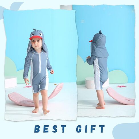 Infant Baby Boy Girl Swimsuit Zipper Rash Guard Swimwear Bathing Suit with Hat UPF 50+ Sun Protection in Kuwait
