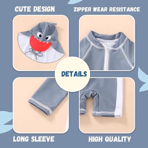 Infant Baby Boy Girl Swimsuit Zipper Rash Guard Swimwear Bathing Suit with Hat UPF 50+ Sun Protection in Kuwait