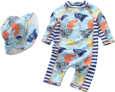 Baby Boys Kids Swimsuit One Piece Toddlers Zipper Bathing Suit Swimwear with Hat in Saudi Arabia