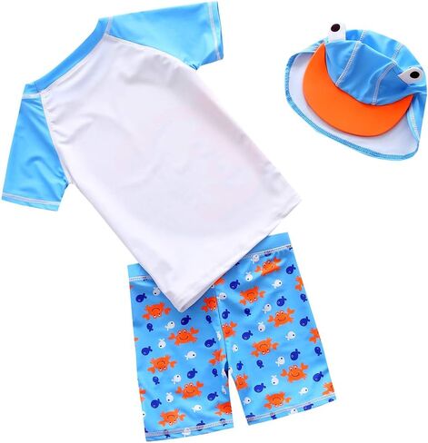 Baby Toddler Boys Two Pieces Swimsuit Set Swimwear Dinosaur Bathing Suit Rash Guards with Hat UPF 50+ in Saudi Arabia