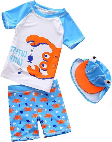 Baby Toddler Boys Two Pieces Swimsuit Set Swimwear Dinosaur Bathing Suit Rash Guards with Hat UPF 50+ in Saudi Arabia