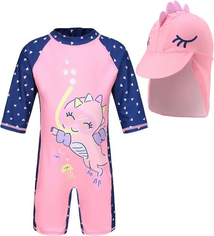 Baby Toddler One-Piece Swimsuit Rashguard Swimwear Zipper Bathing Suit Infant Sunsuit UPF50+ Sun Protection with Hat in Saudi Arabia