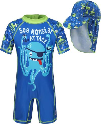طفل رضيع قطعة واحدة ملابس السباحة Rashguard ملابس السباحة سستة ثوب السباحة الرضع Sunsuit UPF50 + الحماية من الشمس مع قبعة in Kuwait