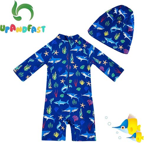 upandfast Baby Boys/Girls Zipper Swimwear with Snap Bottom UPF 50+ Sun Protection Toddler One Piece Swimsuit in Kuwait