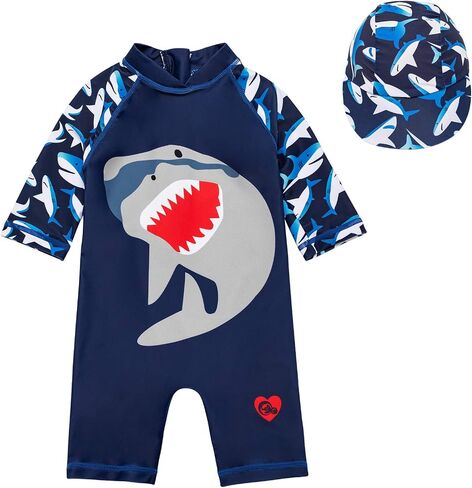 Toddler Baby Boys One Piece Swimsuit Set Rash Guard Sunsuit Sun Protection Summer Swimwear with Hat in Kuwait