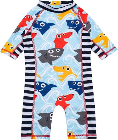 Toddler Baby Boys One Piece Swimsuit Set Rash Guard Sunsuit Sun Protection Summer Swimwear with Hat in Kuwait