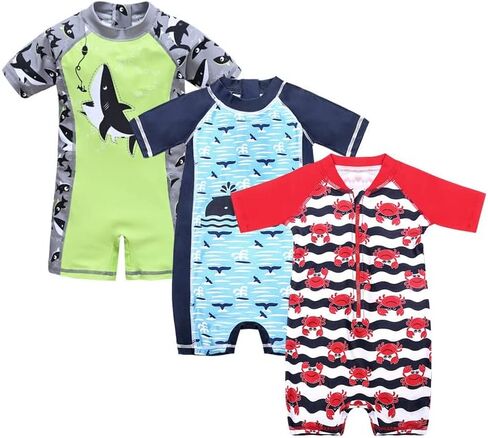 Toddler Boys One Piece Swimsuit Baby UPF 50+ Crab Cartoon Swimwear 3M-4T | Infant Boy Lovely Prints Rashguard Bathing Suit,Sun Protection,Short Sleeve,Zipper,Summer Beach Pool in Saudi Arabia