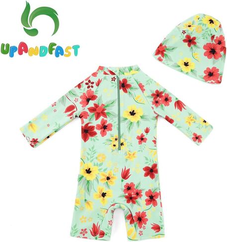 upandfast Baby/Toddler Swimsuit UPF 50+ Sun Protection One Piece Zipper Bathing Suit with Sun Hat Infant Beach Swimwear in Saudi Arabia