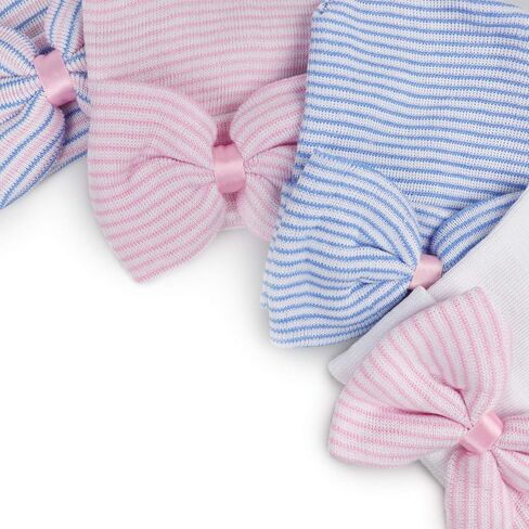 BQUBO Newborn Baby Caps Mittens for Baby Girls Set Hospital Hat Beanie Infant Hats with Bow Baby Scratch Mitten Gloves in Kuwait